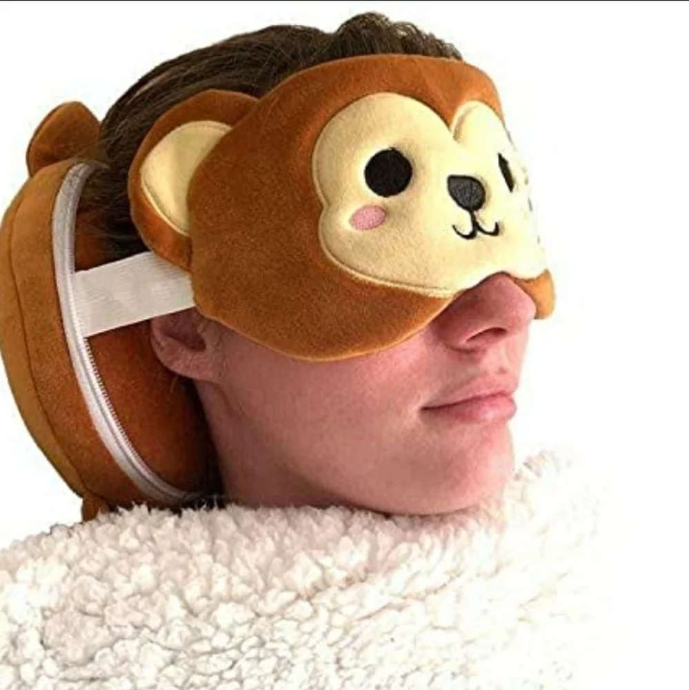 Monkey Sleep Mask + Neck Pillow Compact Space-saving Design Perfect For Travel